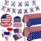 214 PCS 4th of July Party Decorations,Include American Flag Tablecloths,Paper Plates Cups Napkins Cutlery Forks Spoons(Red, White and Blue)